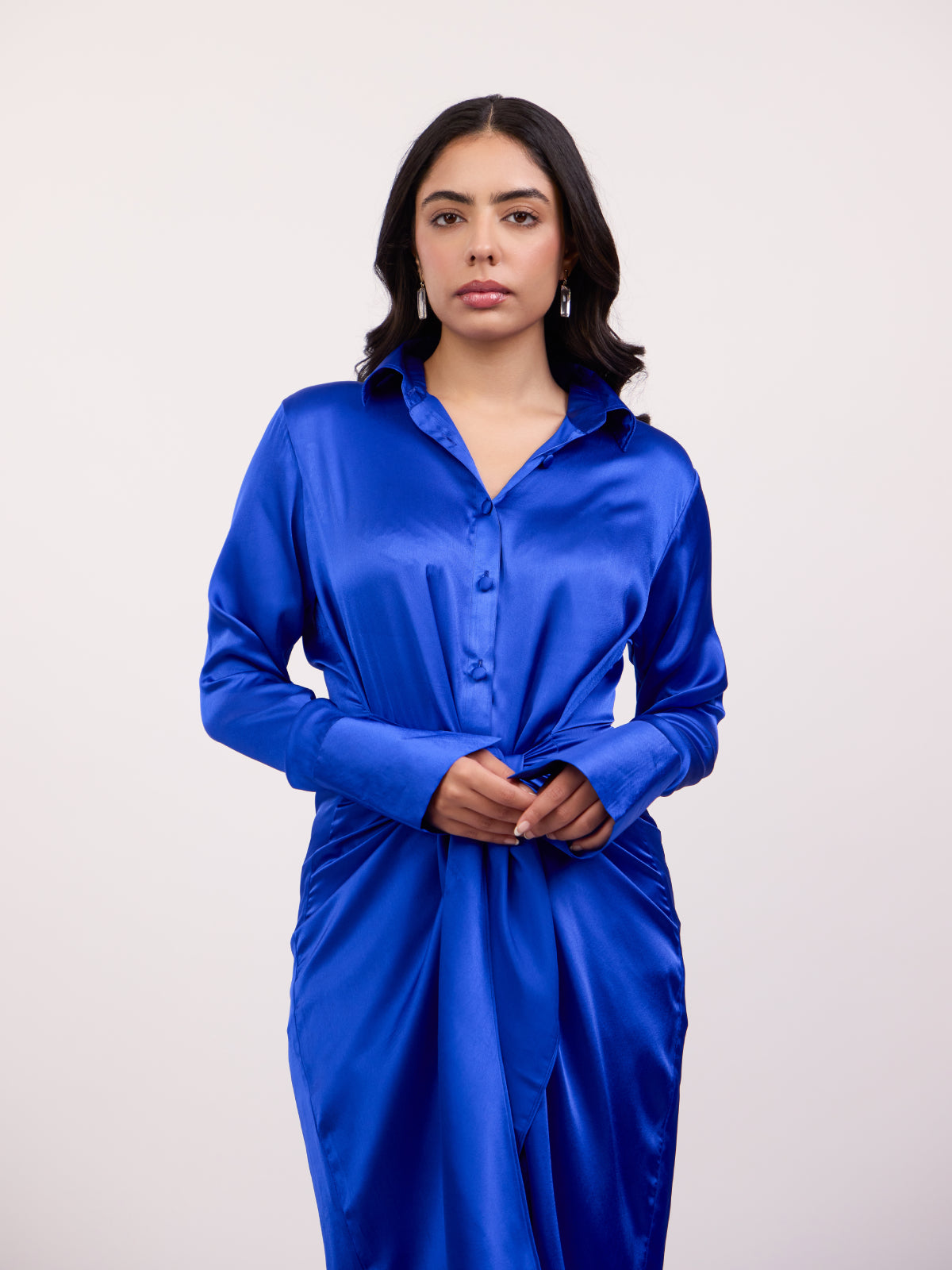 Rachel Wraped Satin Shirt Dress