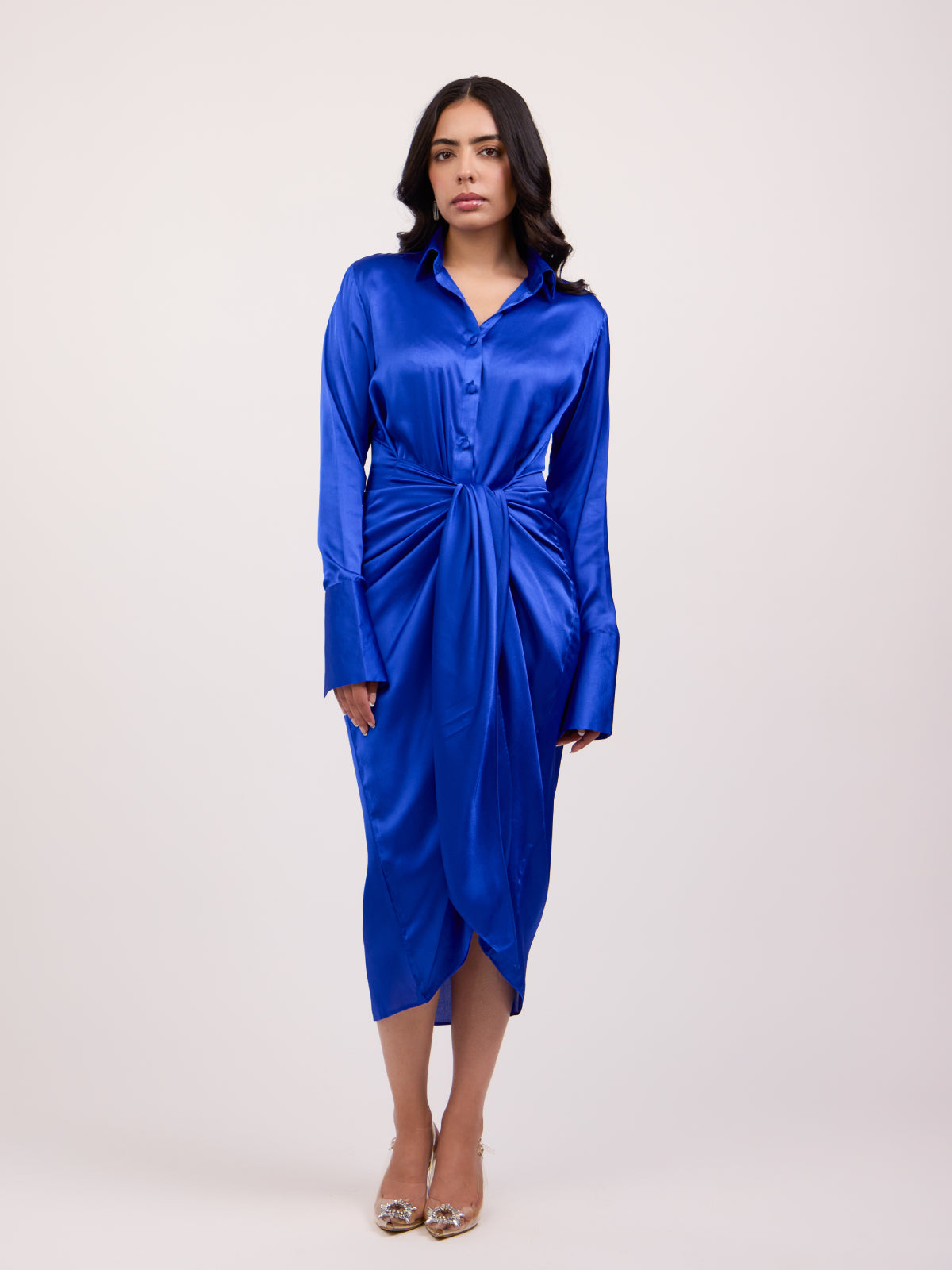 Rachel Wraped Satin Shirt Dress
