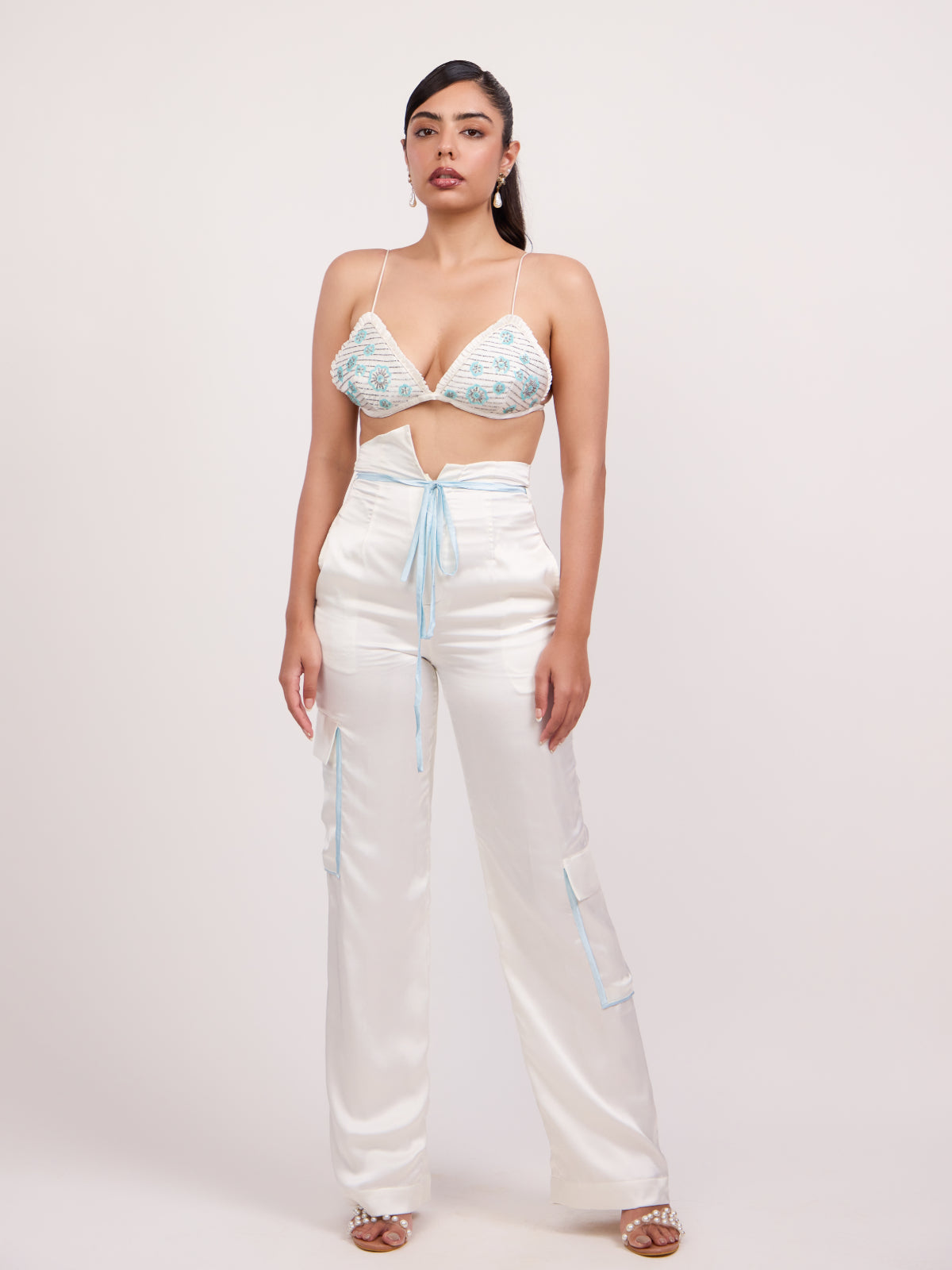 Tina Embroidered Satin Bikini Top