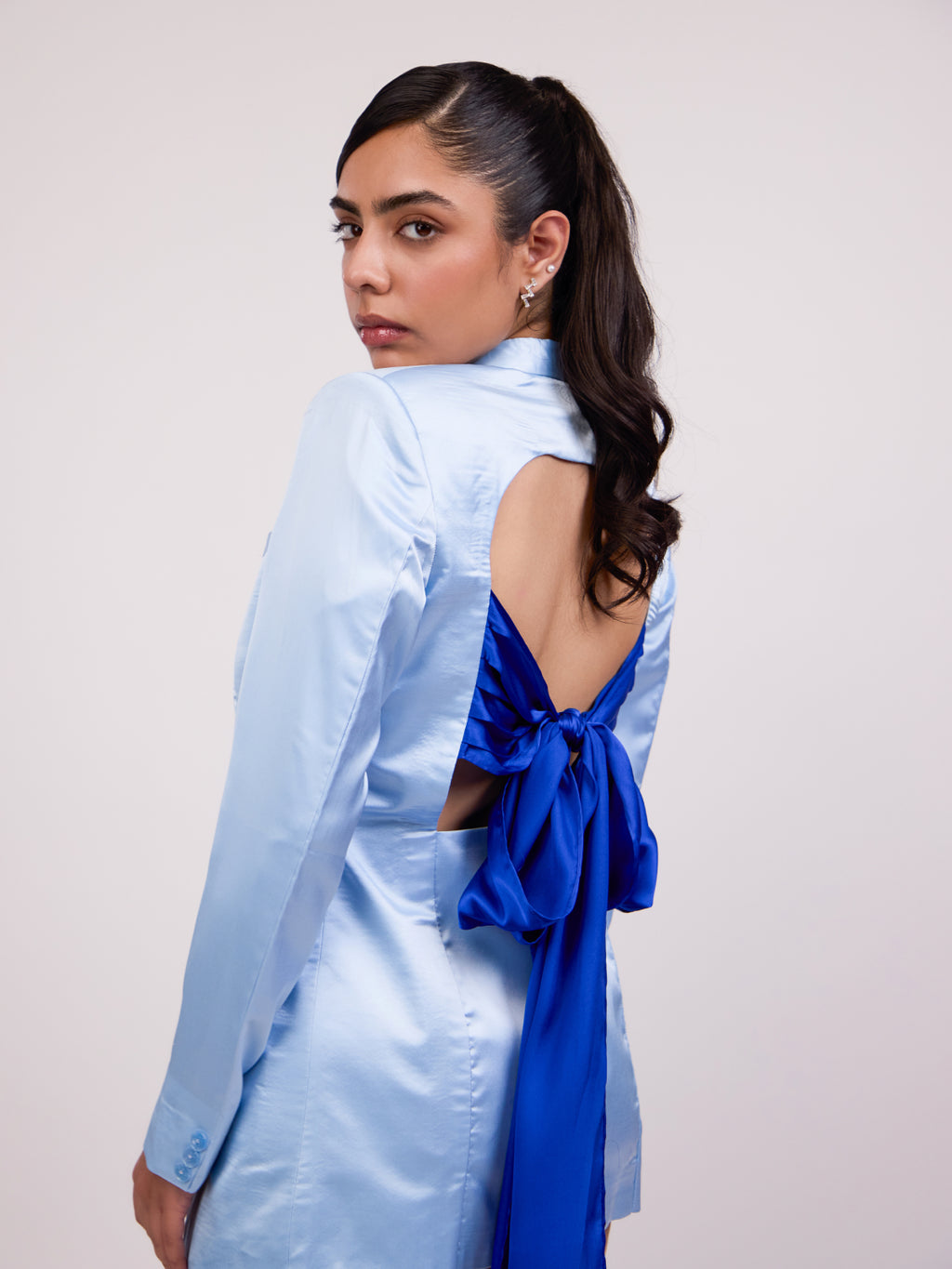 Victoria Double-Breasted Satin Blazer Dress