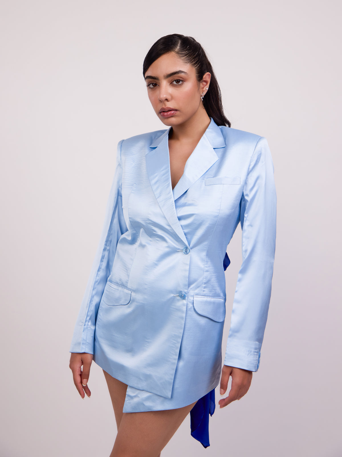 Victoria Double-Breasted Satin Blazer Dress