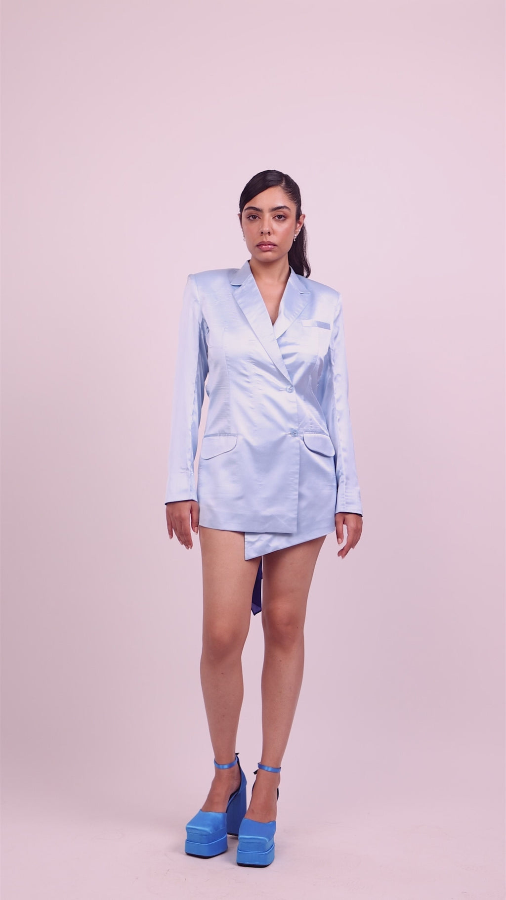 Victoria Double-Breasted Satin Blazer Dress